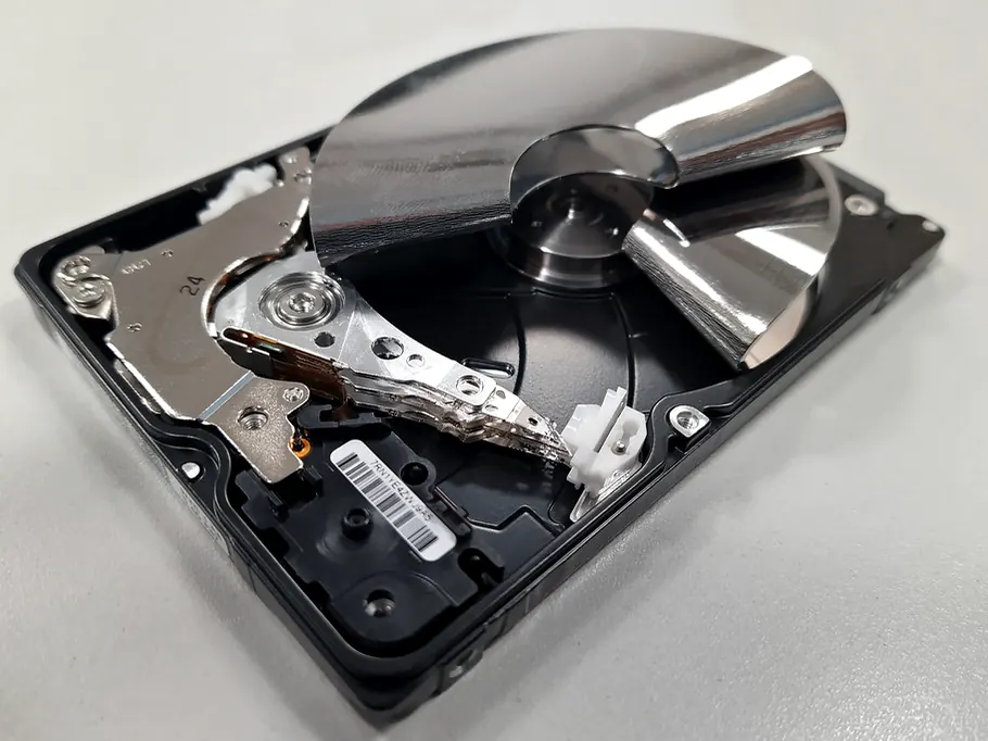 A hard drive with a shattered platter